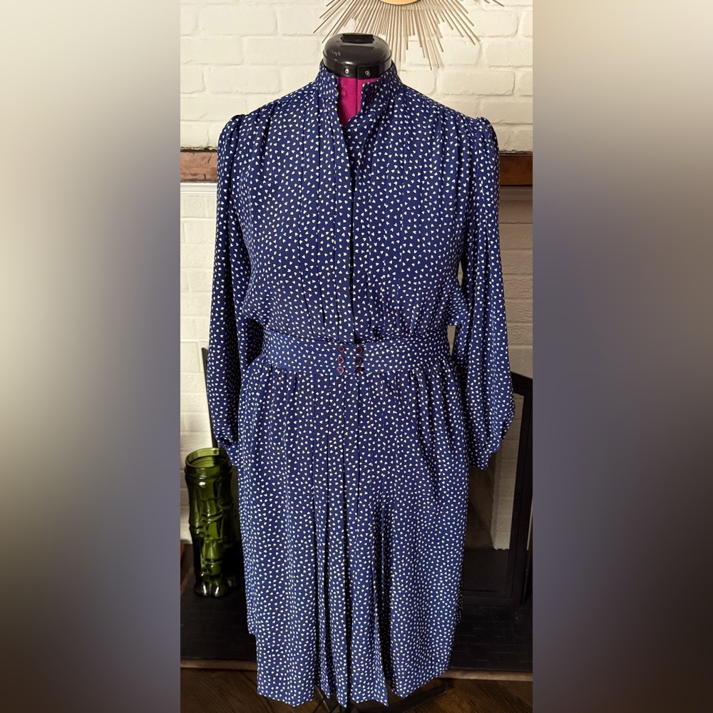 GUC Vintage Ciao Ltd. Blue Dress w/ White Hearts - women’s large